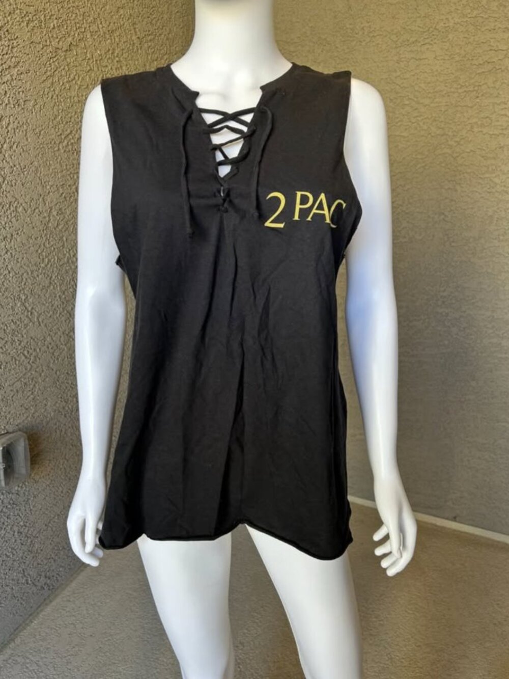 Black 2Pac Lace-Up Graphic Muscle Tee